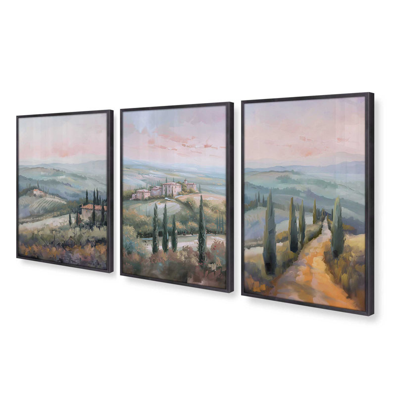 «Dusk's Glow in Tuscany», ensemble de 3 reproductions de cadres photo, Zinc patiné, H 21,25 po x l 17,25 po