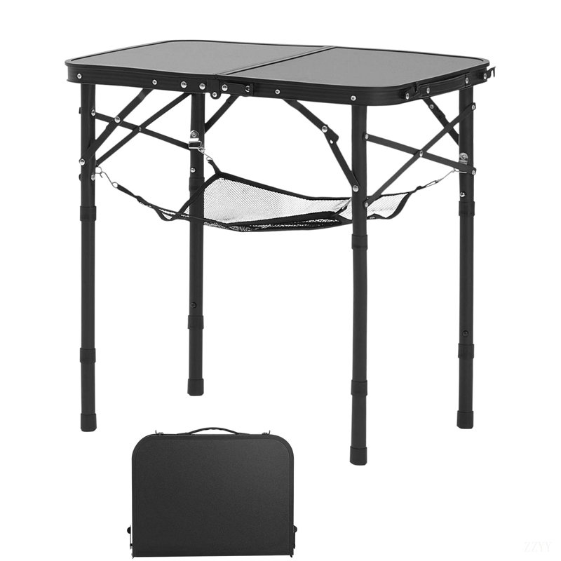 2Ft Folding Portable Camping Table Aluminum Outdoor Table Adjustable Height, Black