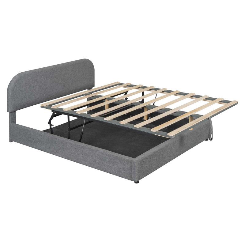 Lit plateforme tapissier Teddy, Gris, Grand lit