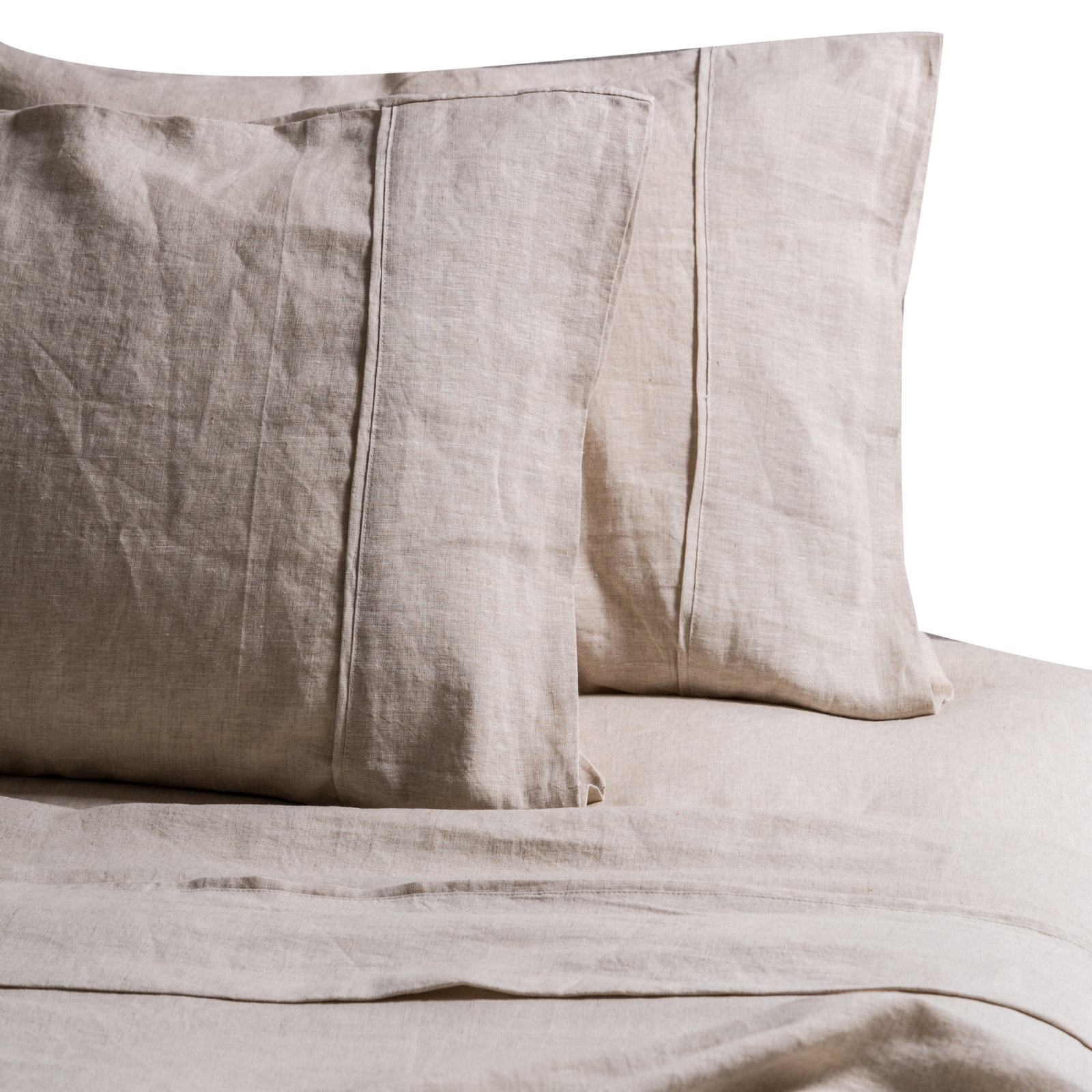 Stone Washed Pure Linen Sheet Set, Fitted Sheet 16" Pocket, Queen Case Pack + 1 Fitted Sheet + 2 Pillowcases, Natural