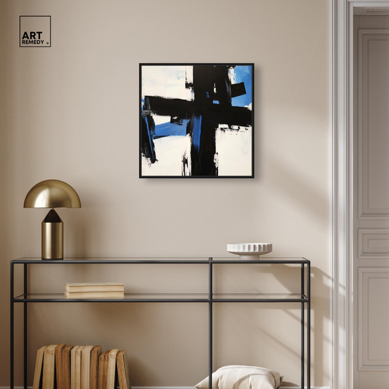 Décoration murale moderne en toile Blue Streak II par Art Remedy, H 21 po x l 21 po, Cadre flottant noir