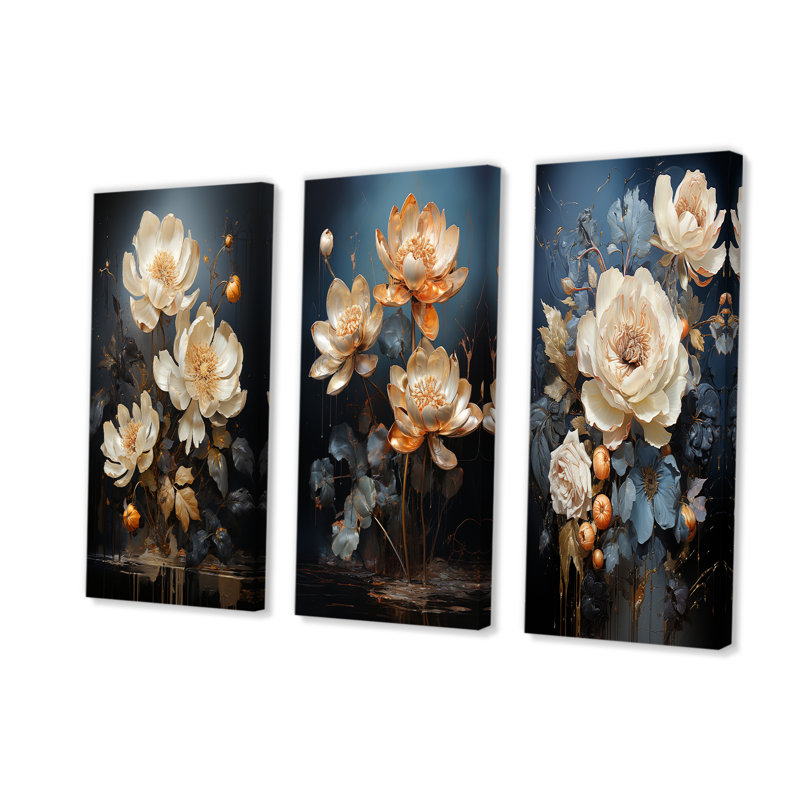 «Harmony Mystique Lotus», ensemble d'art mural sur toile de lotus, lot de 3, Toile tendue, H 40 po x l 60 po
