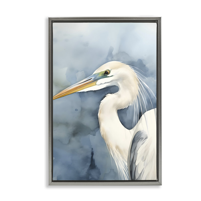 Oiseau de plage sur toile bleue encadrée par Petal Prints Design, H 31 po x l 21 po, Cadre flottant gris lustré
