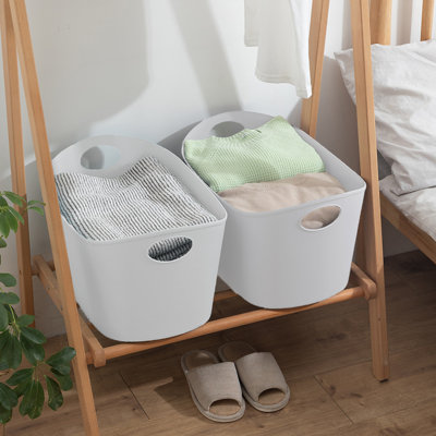 8-Gallon Capacity Laundry Basket With Handles White Plastic Multi-Functional Storage Basket, Weighs 1.5 Pounds, Rigid W/ Flexibility 1678FF83A0E84E23AEF45FB82F62D23F