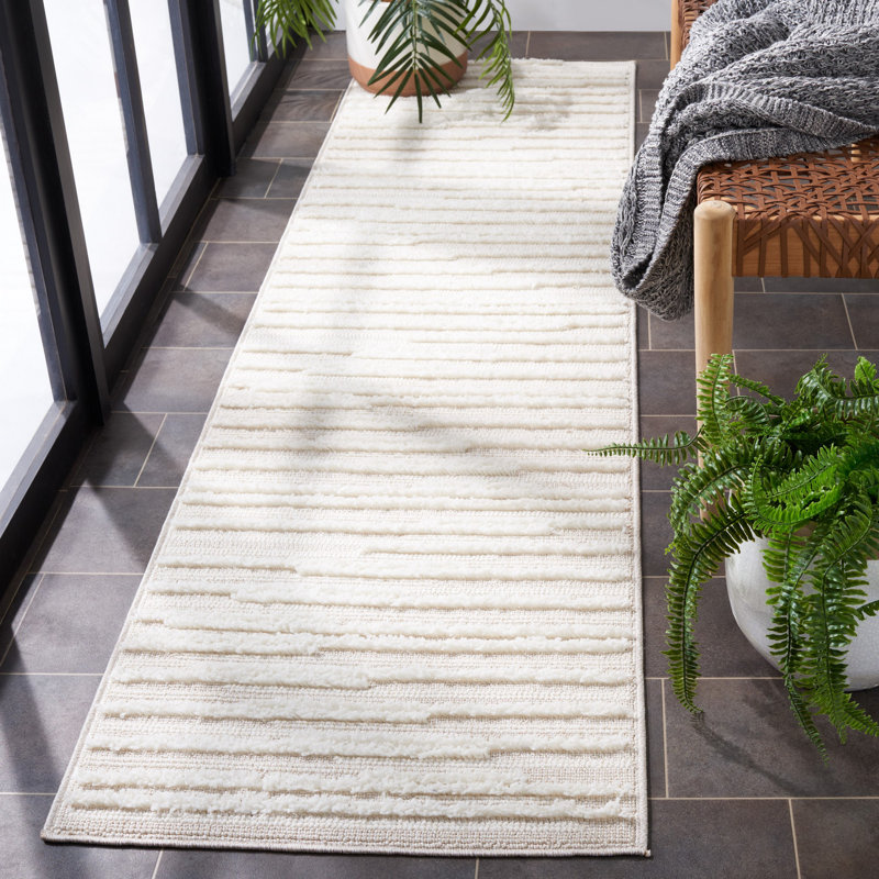 Anabeth Striped Polyester High-Low Pile Area Rug, Runner 2'2" x 8'
