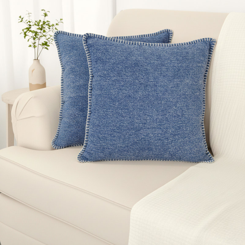 Housses de coussin en chenille douce avec bord cousu, 20 po x 20 po, Marine, Housse de coussin seulement - sans coussin
