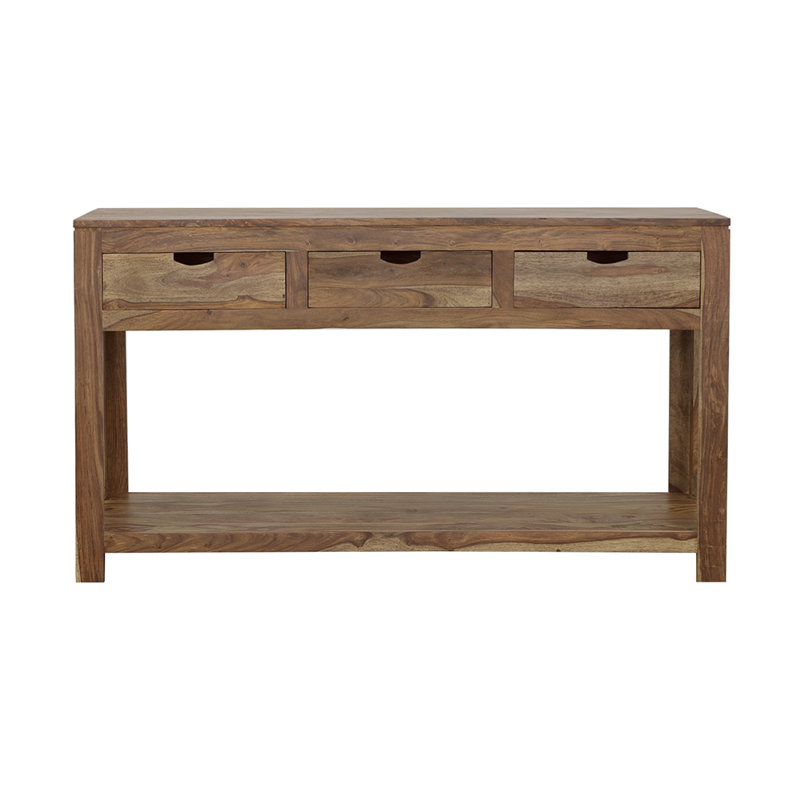 Console contemporaine à 3 tiroirs en bois naturel Sheesham