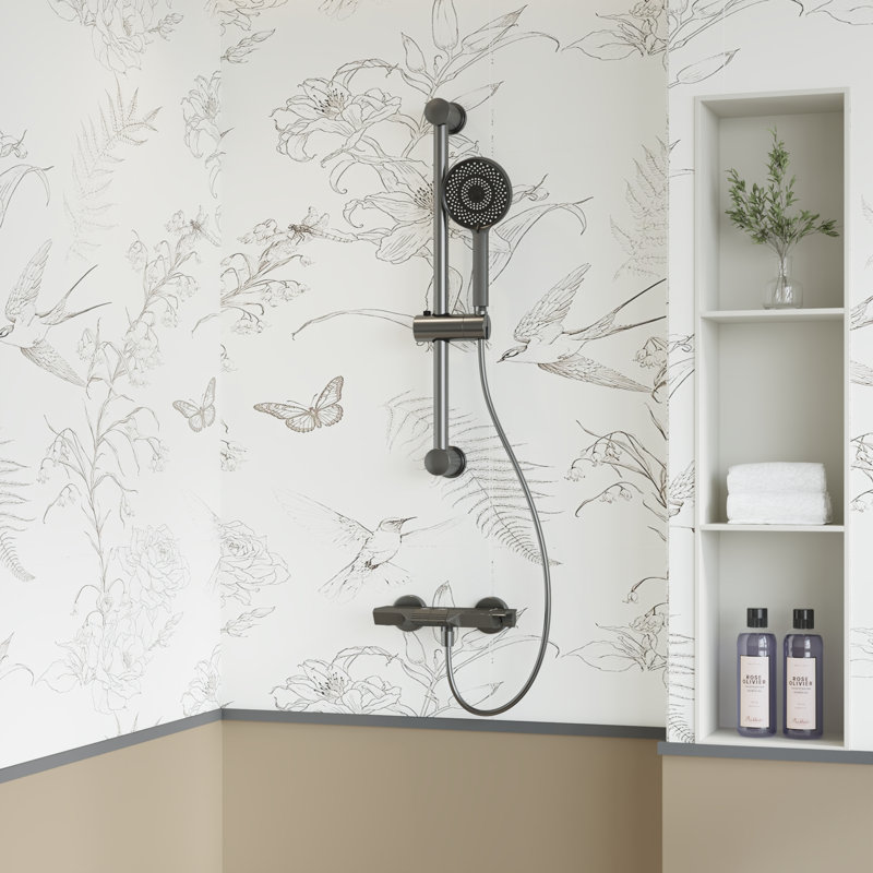 Système de robinet de douche avec support réglable en hauteur, douche à main et bec de baignoire en cascade