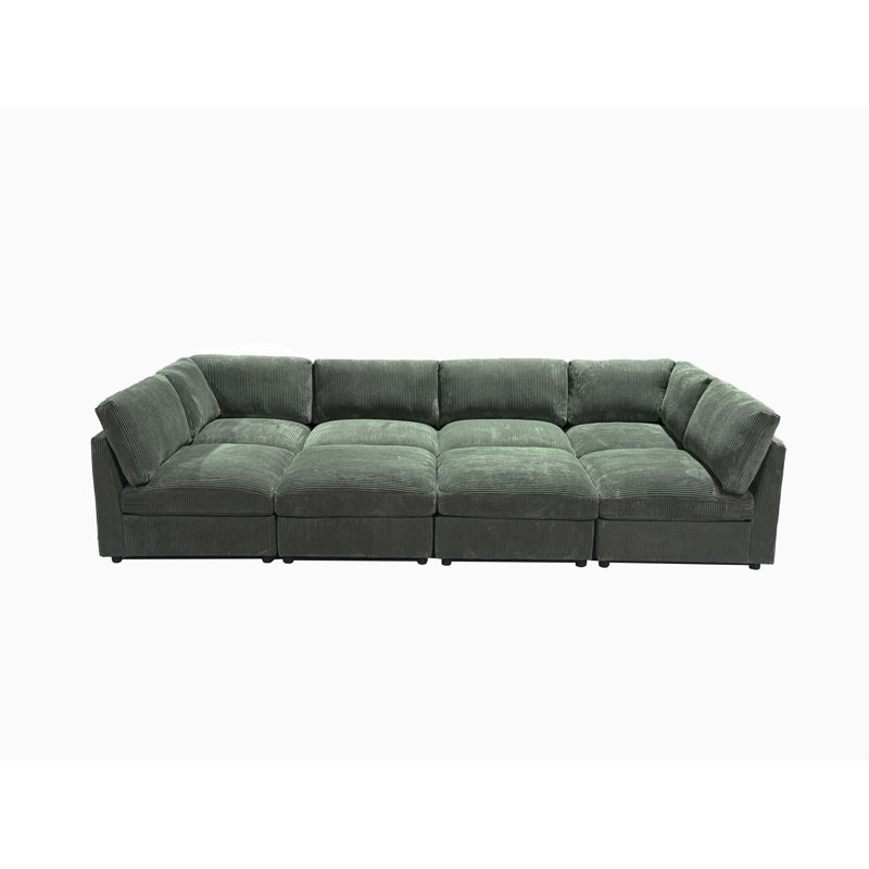 Gewimhurst Corduroy Upholstered Modular Sectional, Dark Green Corduroy