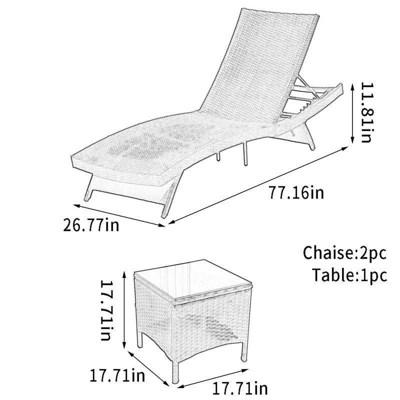 Ensemble de chaise longue d'extérieur en osier avec table Norfried