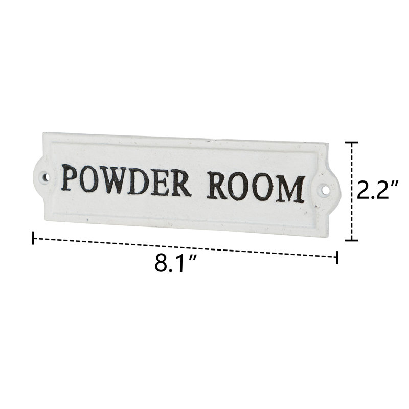 Cast Iron Powder Room Door Sign, White/Black Text
