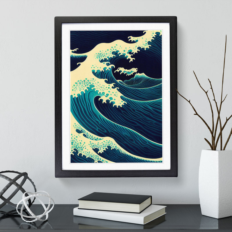 Superb Japanese Wave - Single Picture Frame Print, Black, 64cm H x 46cm W x 2cm D