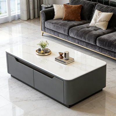 Modern Rock Slab Coffee Table with Drawer