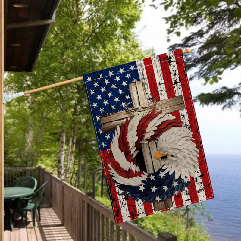 Drapeau de jardin 2 x 18 po Godelind, Toile de jute, H 28 po x l 40 po