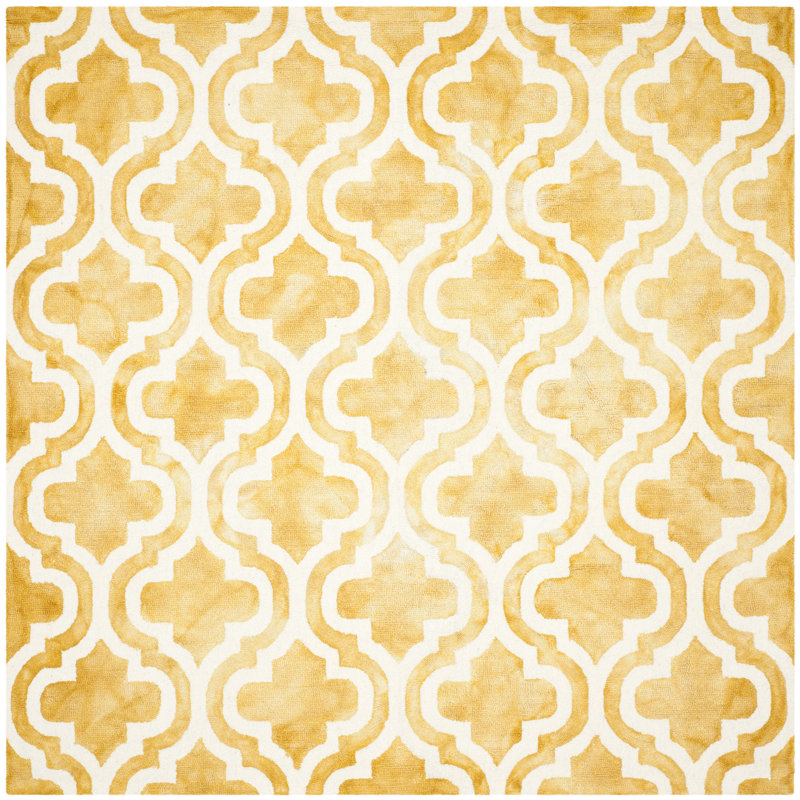 Degeorge Hand Tufted Wool Geometric Rug, Square 7'
