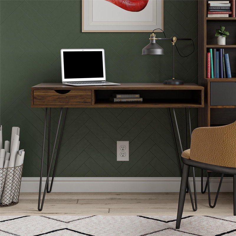 Veney Metal Base Writing Desk, Walnut