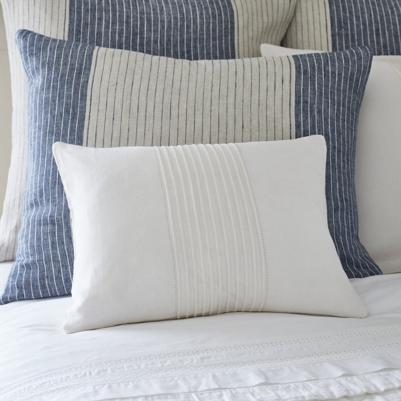 Mason White Linen Boudoir Pillow, White, Feather
