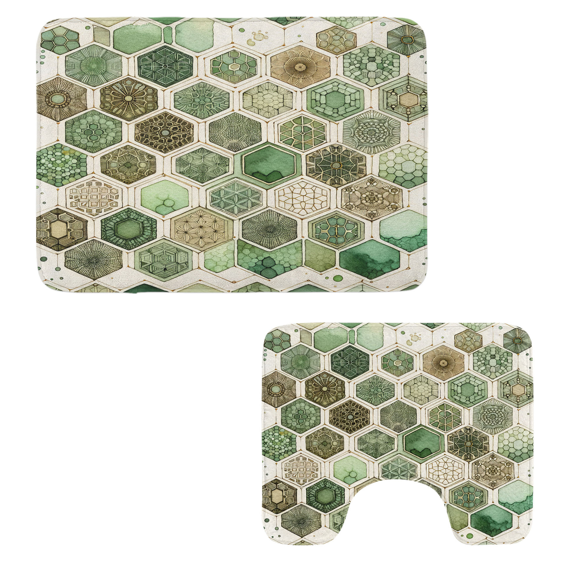 Ebern Designs Sage Green Bathroom Rug Set 2 Pieces Rectangle & Contour