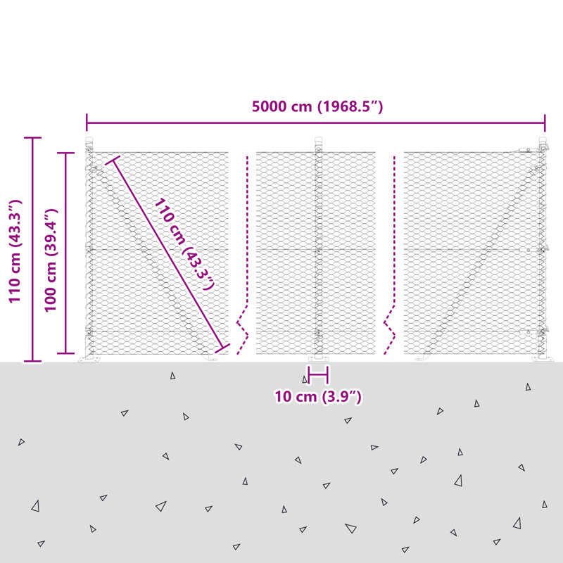 Hexagon Fence Steel, Grey, 100cm H x 5000cm W