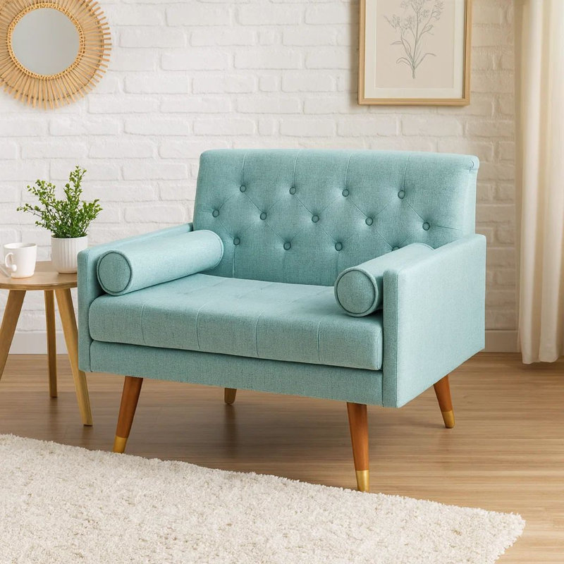 Fauteuil club, design moderne Mid-Century, Tissu sarcelle