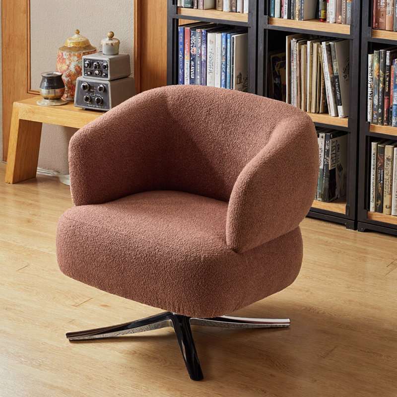 Fauteuil d'appoint pivotant à 360 ° rouge en lin moderne - compact pour les petits espaces, Rouge, Argent argent