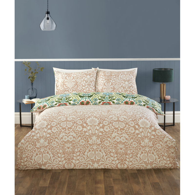 HERITAGE FLORA Polyester Floral Duvet Cover Set with Pillowcases Included, 3, Double, Green