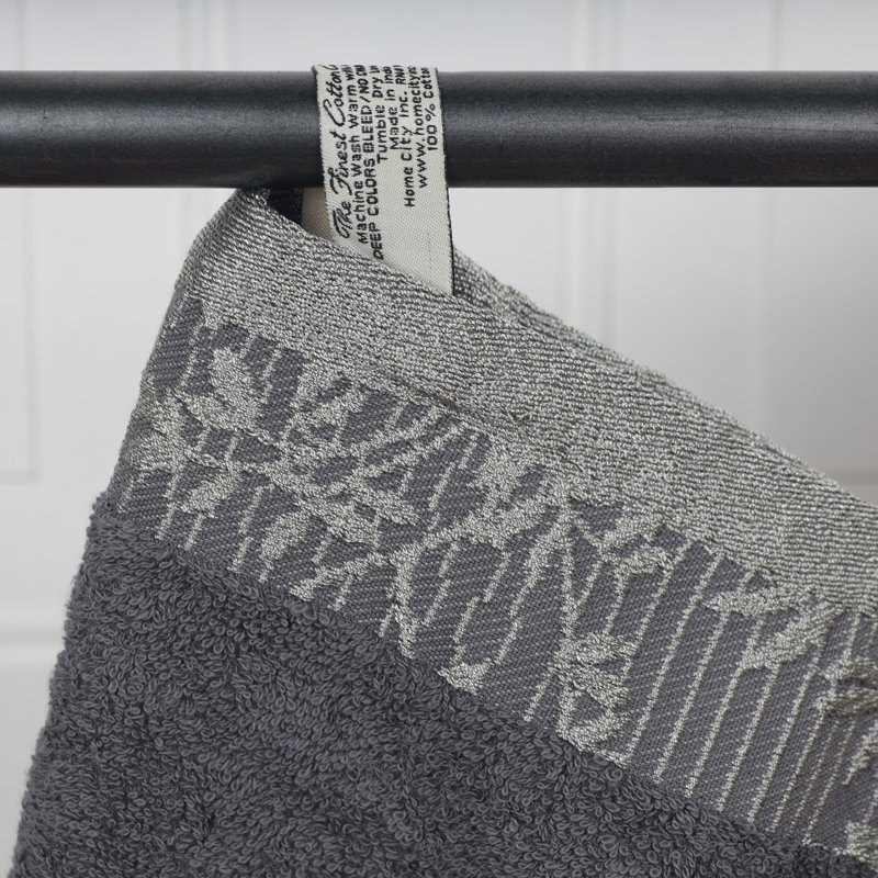 Carinna Cotton Medium Weight Floral Jacquard Border Assorted Bathroom Towel Set, Gray, 3 Piece Towel Set