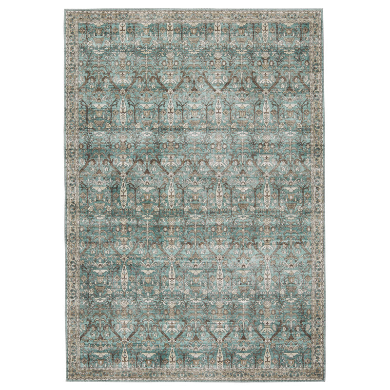 Razi Machine Washable Performance Green/Tan Rug, Rectangle 8' x 10'