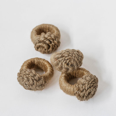 Set Of 4 Jute With Flower Napkin Ring