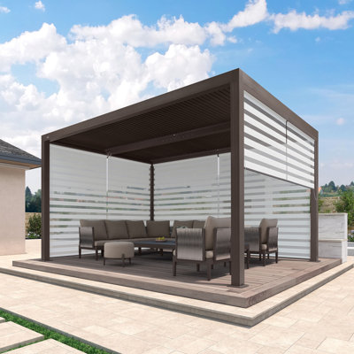14 pi. L 10 pi. Pergola en aluminium avec abat-jour roulant, 1 côté long et 2 côtés courts