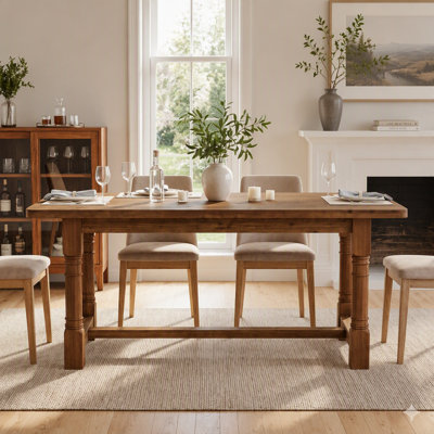 63″ Rectangular Solid Fir Wood Farmhouse Dining Table for 4 to 6, Kitchen Table with Trestle Base