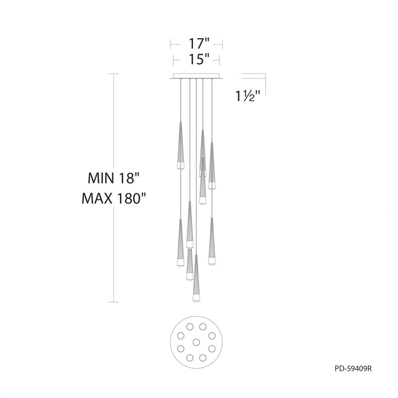 Luminaire suspendu grappe 9 lumières DEL Quill, Noir