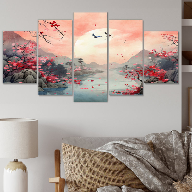 Paysage japonais du soleil levant IV - ensemble de décorations murales japonaises en métal