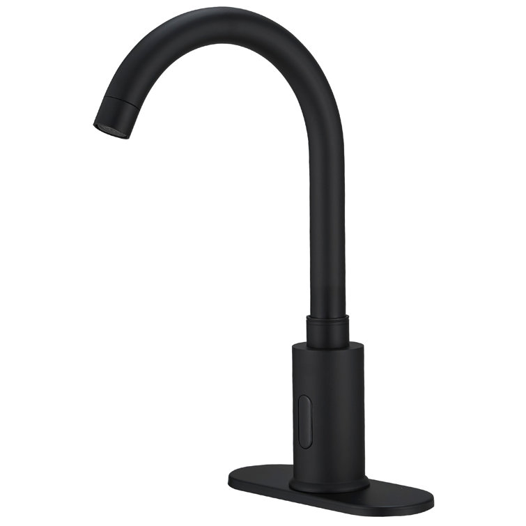 Automatic Sensor Touchless Single Hole Bathroom Sink Faucet Deck Mount With Temperature Mixing Valve In Matte Black