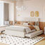 Full Size Upholstered Platform Bed with 2 Drawers and 1 Twin Size Trundle, Classic Headboard Design, Beige-2104585294-2104585292