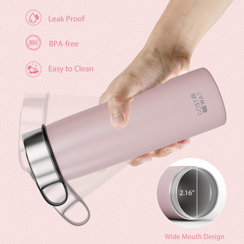 22 oz Bouteille d'eau à double paroi en acier inoxydable avec paille, Rose