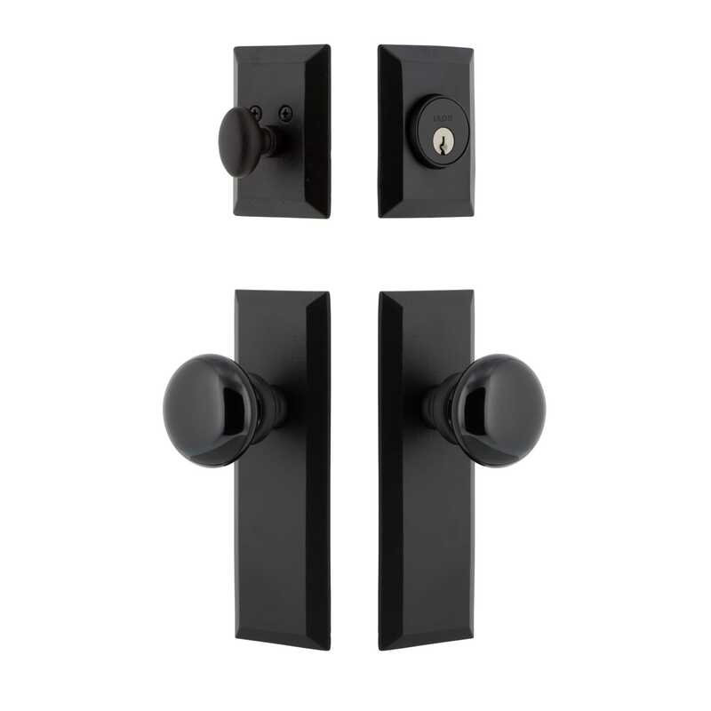 Ensemble de porte d'entrée longue en fer Ageless avec poignée en porcelaine noire, 2 3/8"