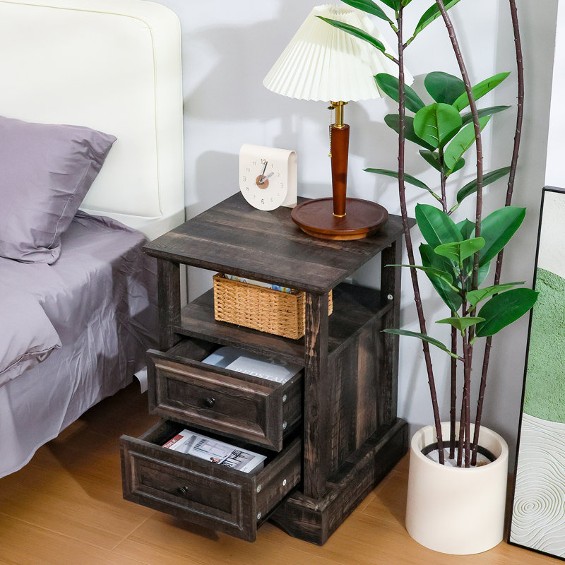 18'' W Nightstand With Drawer And Socket, Brown