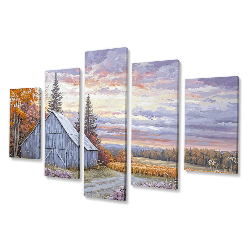 «Purple Farm Landscape Autumn Harvest» - ensemble d'art mural de ferme