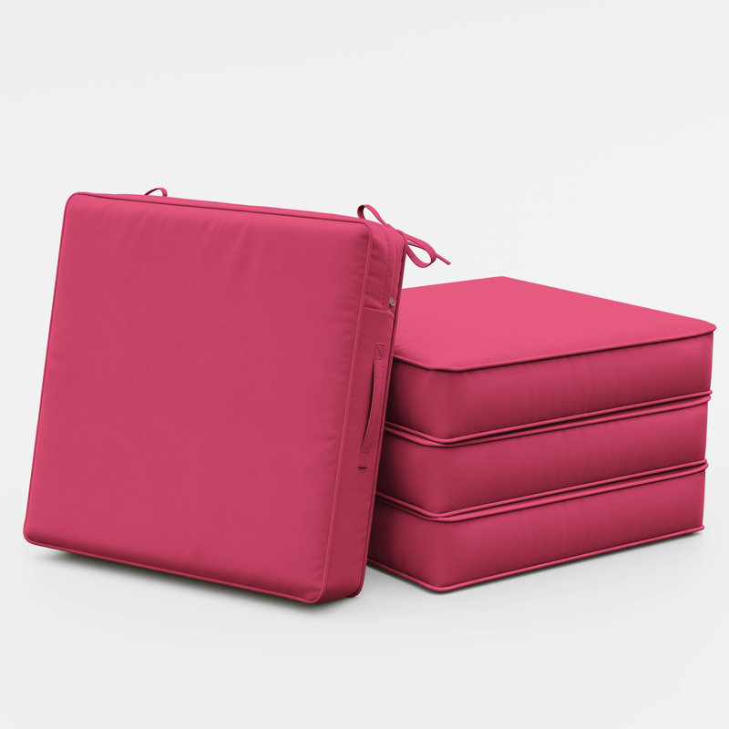 24“x24”x5“ Outdoor Seat Cushions High-Resilience Foam Chair Cushion with Handle and Non-Slip Bottom, Pink