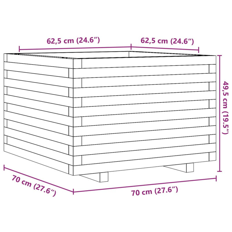 9 Wood Planter, 49.5cm H x 70cm W x 70cm D, Wax brown