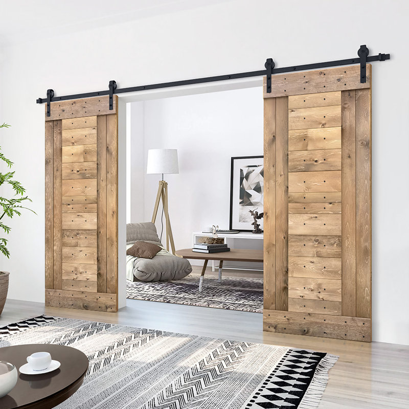 Panelled Wood Prefinished DIY Barn Door with Installation Hardware Kit, Light Brown, 72" x 84"