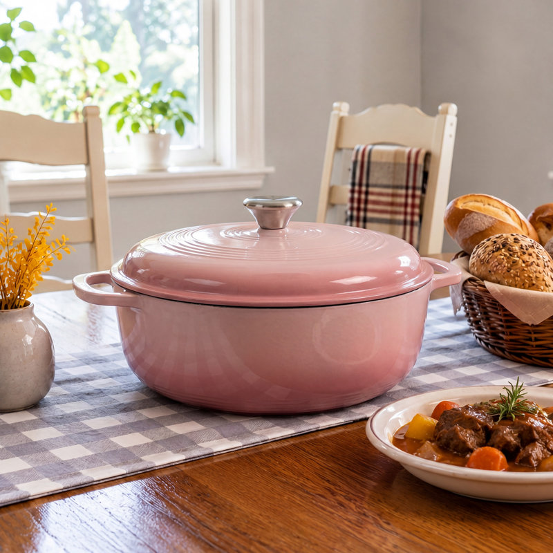Cocotte en fonte émaillée avec couvercle, Rose