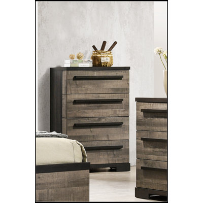 Commode contemporaine à 4 tiroirs avec finition brune et grise, rangement spacieux pour les chambres modernes