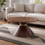 Ensemble de tables basses rondes 2 pièces à la mode, comptoir texturé en noyer avec base en métal stable, table d'appoint facile à nettoyer dans le salon et la chambre à coucher