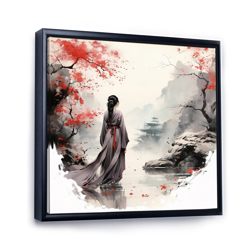 Japon, terre du Samouraï VI - Japon, art mural, H 16 po x l 16 po x P 1 po, Cadre flottant noir