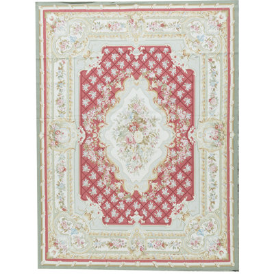 Hand-Knotted High-Quality Ivory and Red Area Rug
