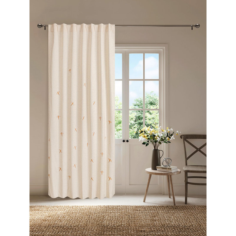 Embroidered Flax Linen Curtain Panels (50x108) – Taupe Dragonfly Drapes, 50" W x 108" L