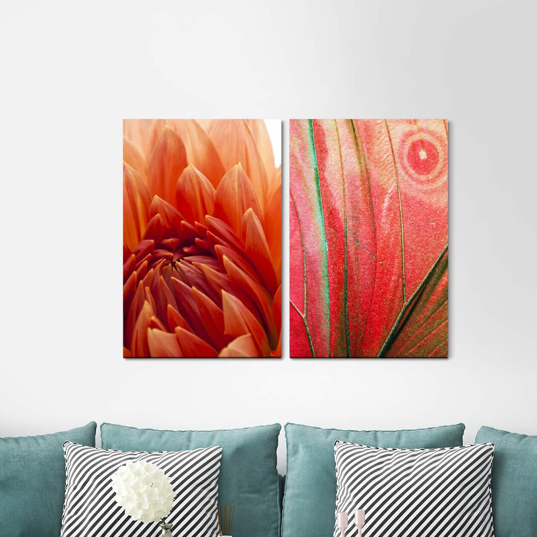 2-tlg. Leinwandbilder-Set - Fotografie „Dahlia Red Flower Wings Red Romantic Passion”