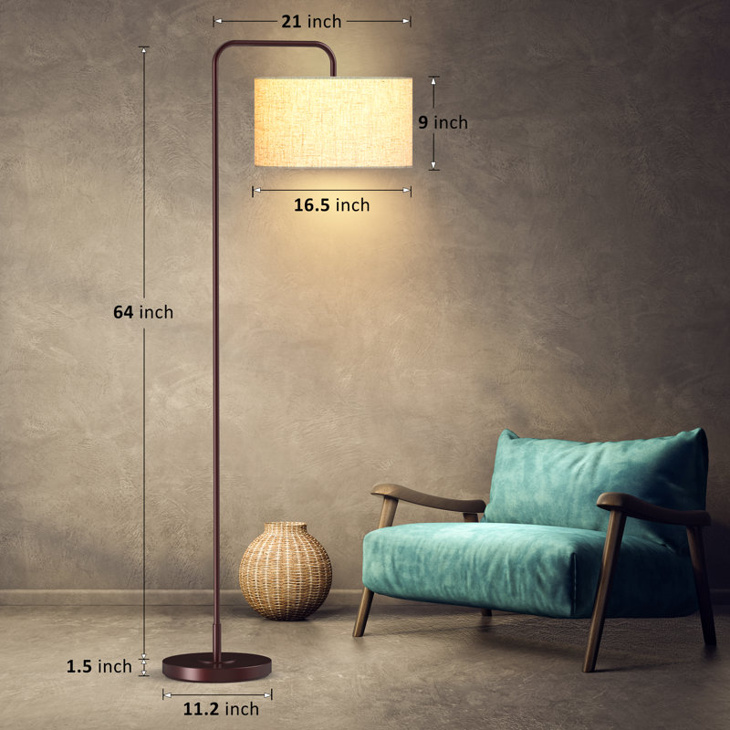 Lampe sur pied arquée 65,5 po avec 2 ampoules DEL Landrau incluses, Brun